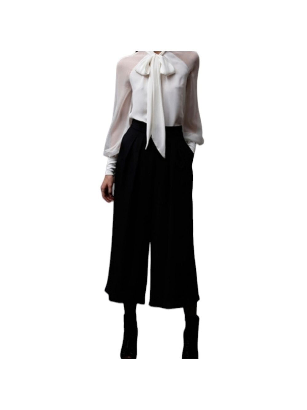 TRÏBE SOLID Black Sheer Culottes with Elastic Waistband Size Small NWT